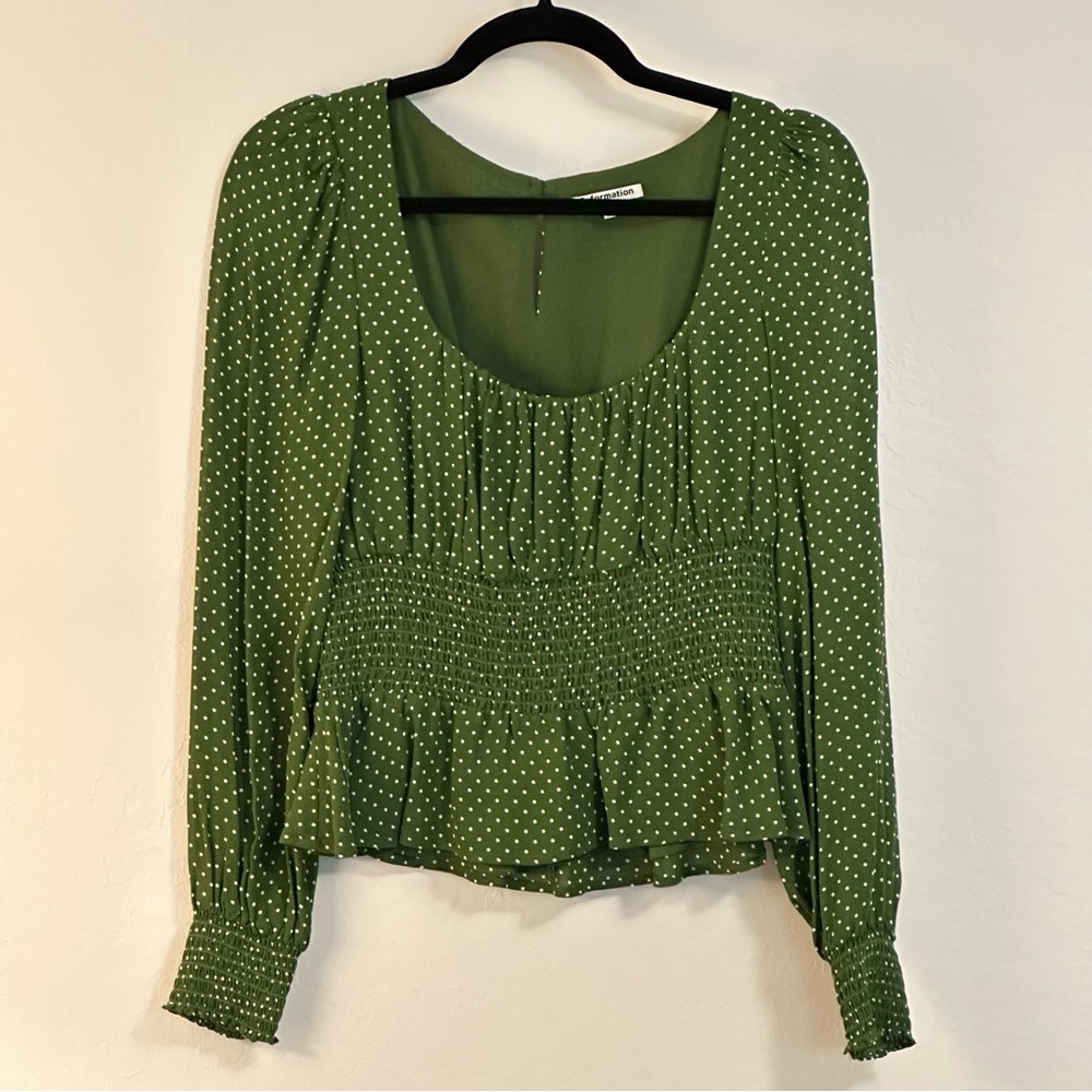 Reformation Hearth Smocked Long Sleeve Blouse Top